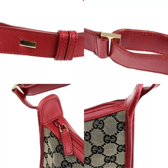 GUCCI Logo GG Pattern Shoulder Bag Canvas Leather Red Black Gold Italy 68HB984 - Picture 10 of 16